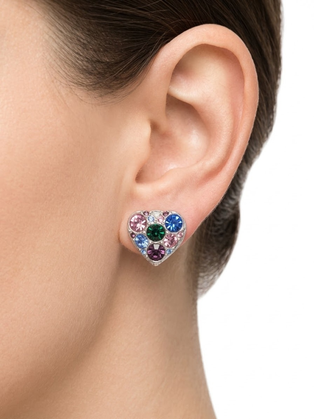 Multicolor Crystal Heart Stud Earrings - Women Jewelry